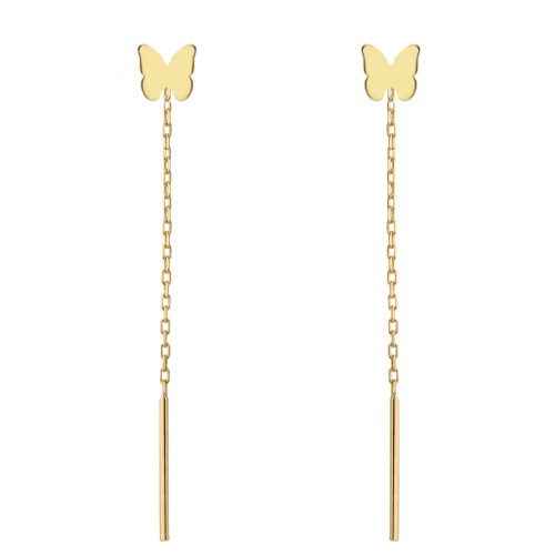 Kolczyki przewlekane złote pełny motylek