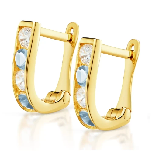 Złote kolczyki Prostokąciki błękitne