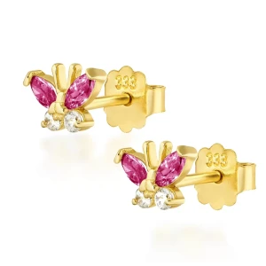 Złote kolczyki motylki ciemny róż I biały pr. 333 1.158cr