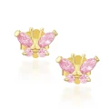 Złote kolczyki MOTYLKI jasny róż
