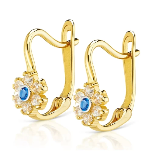 Złote kolczyki Flowers szafirowe