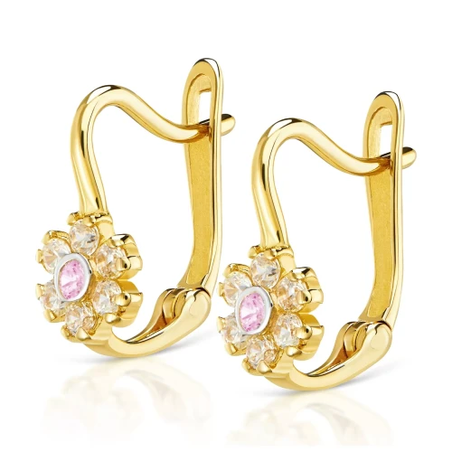 Złote kolczyki Flowers różowe