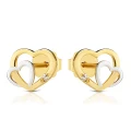 Złote kolczyki podwójne Serduszka z cyrkonią