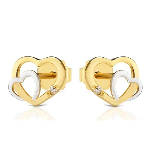 Złote kolczyki podwójne Serduszka z cyrkonią pr. 333 3.2429