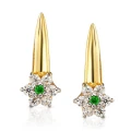 Złote kolczyki z cyrkoniami Kwiatek szmaragdowy kamień