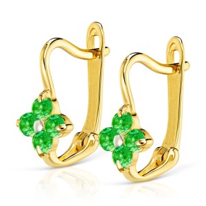 Złote kolczyki Małe Kwiatuszki szmaragdowe pr. 333 3.2375z