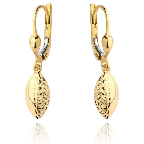 Kolczyki złote wiszące owal pół diamentowany