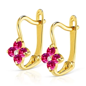 Złote kolczyki Małe Kwiatuszki rubinowe pr. 333 3.2375cz