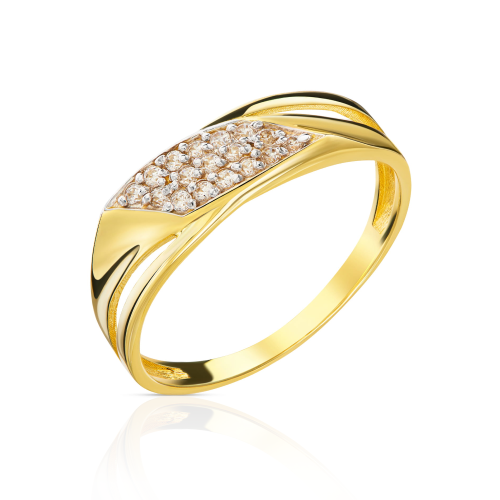 Pierścionek złoty cyrkonie w kształcie rombu
