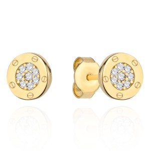 Kolczyki złote z cyrkoniami i zdobieniem na sztyfcie