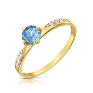 Złoty pierścionek Cyrkonie Only One błękitny kamień pr. 333 3.1545a