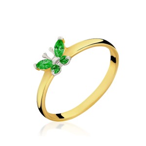 Złoty pierścionek MOTYL zielony pr. 333 1.1004z
