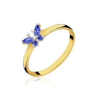 Złoty pierścionek MOTYL niebieski pr. 333 1.1004n