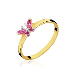 Złoty pierścionek MOTYL ciemny róż pr. 333  1.1004cr