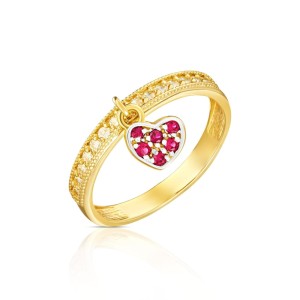 Złoty pierścionek Wiszące Serduszko pr. 333 1.968cz