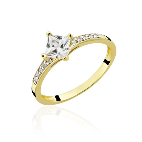 Złoty pierścionek z białymi Cyrkoniami Zaręczynowy