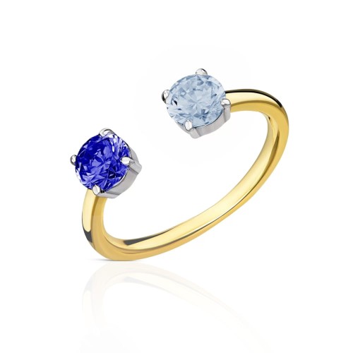 Złoty pierścionek z błękitną i niebieską cyrkonią Galaxy