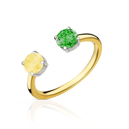 Złoty pierścionek z żółtą i zieloną cyrkonią Galaxy