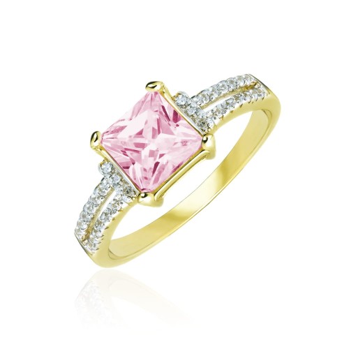 Złoty pierścionek zaręczynowy Duży różowy kamień