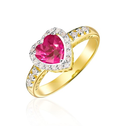 Złoty pierścionek zaręczynowy rubinowe serce