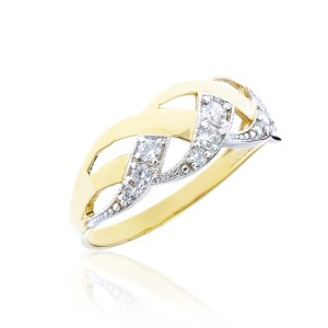 Złoty przeplatany pierścionek pr. 333 cyrkonie 1.23