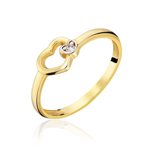 Złoty pierścionek podwójne SERCE