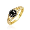 Złoty pierścionek zaręczynowy czarne kamienie