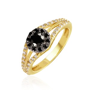 Złoty pierścionek zaręczynowy czarne kamienie pr. 333 3.1558c