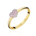 Złoty Pierścionek Serce z różowych cyrkonii