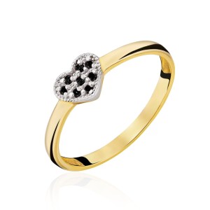 Złoty Pierścionek Serce z czarnych cyrkonii pr. 333 1.965bc