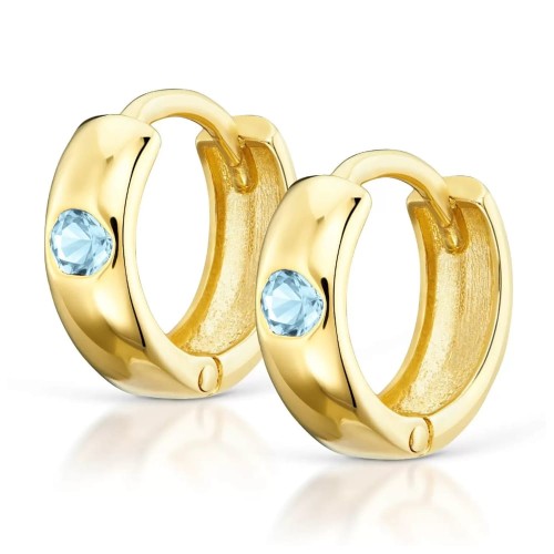 Złote kolczyki kółeczka błękitna cyrkonia pr. 333