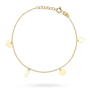 Bracelet with elements of a heart, infinity, and a full leg ring