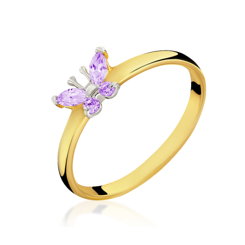 Złoty pierścionek MOTYL fioletowy próba 333