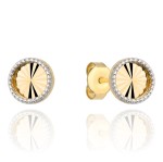 Gold diamond hoop earrings with white gold setting