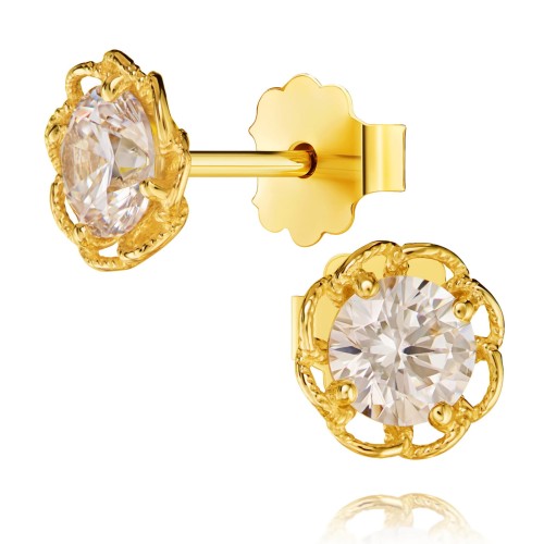 Złote kolczyki urocze kwiatuszki cyrkonia