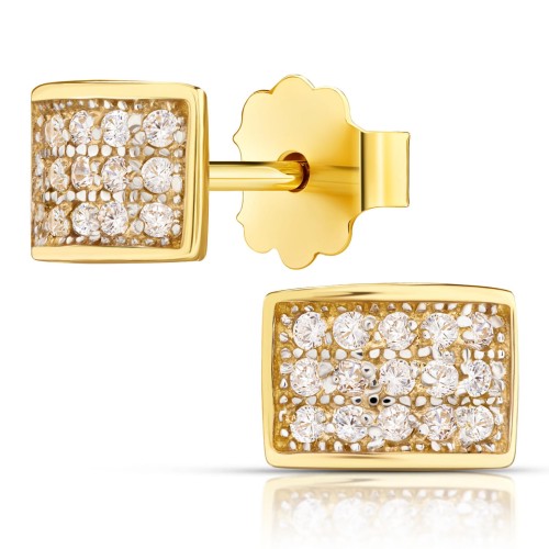 ZŁOTE KOLCZYKI prostokąty BIAŁE KAMIENIE sztyft