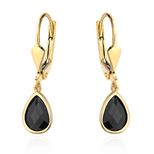 Kolczyki złote z czarnym kamieniem na angielskim zapięciu
