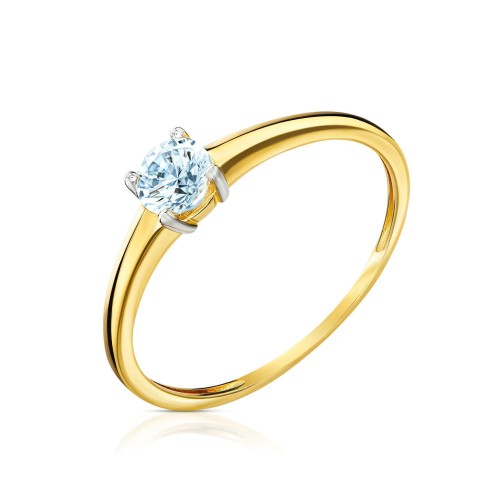 Złoty pierścionek zaręczynowy błękitny kamień pr. 333