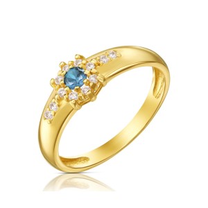 Złoty pierścionek z cyrkoniami błękitny kwiat pr. 333 3.1618a