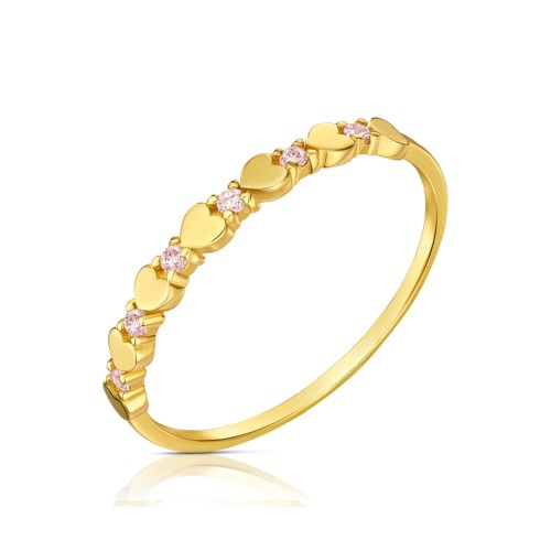 Złoty pierścionek serca różowe kamienie