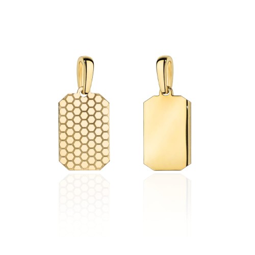 Zawieszka złota blaszka dwustronna zaokrąglona ze zdobieniem