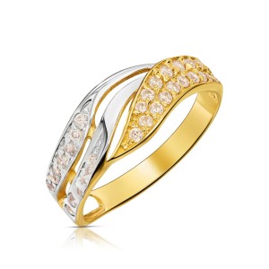 Złoty pierścionek FALA bogato zdobiony cyrkoniami pr. 333 3.1441