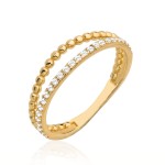 Pierścionek złoty rząd kuleczek i cyrkonii