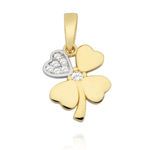 Gold clover pendant decorated with zircons