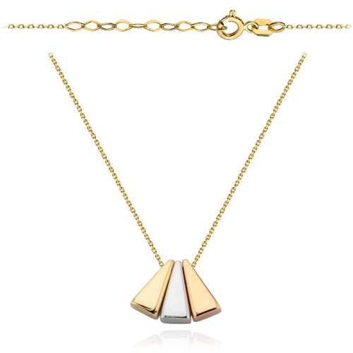 Naszyjnik ruchome trójkąty w trzech kolorach złota