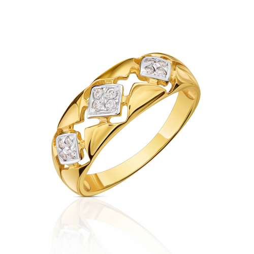 Złoty pierścionek z cyrkoniami trzy KWADRATY