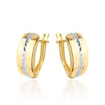 Kolczyki złote diamentowane na środku dwa kolory złota zaokrąglone