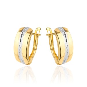 Kolczyki złote diamentowane na środku dwa kolory złota zaokrąglone