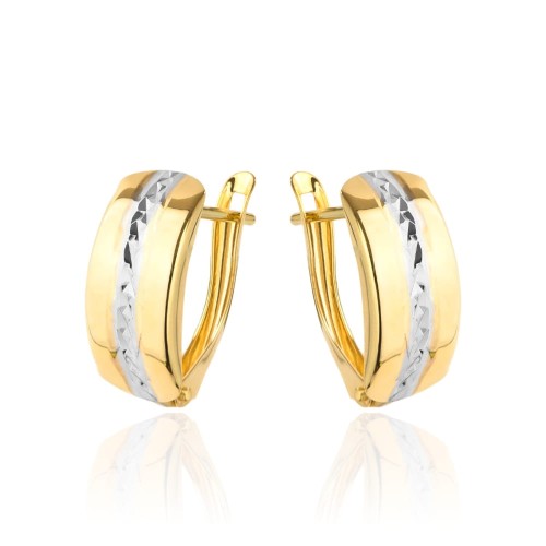 Kolczyki złote diamentowane na środku dwa kolory złota zaokrąglone