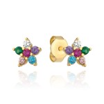 Gold earrings with a colorful flower
